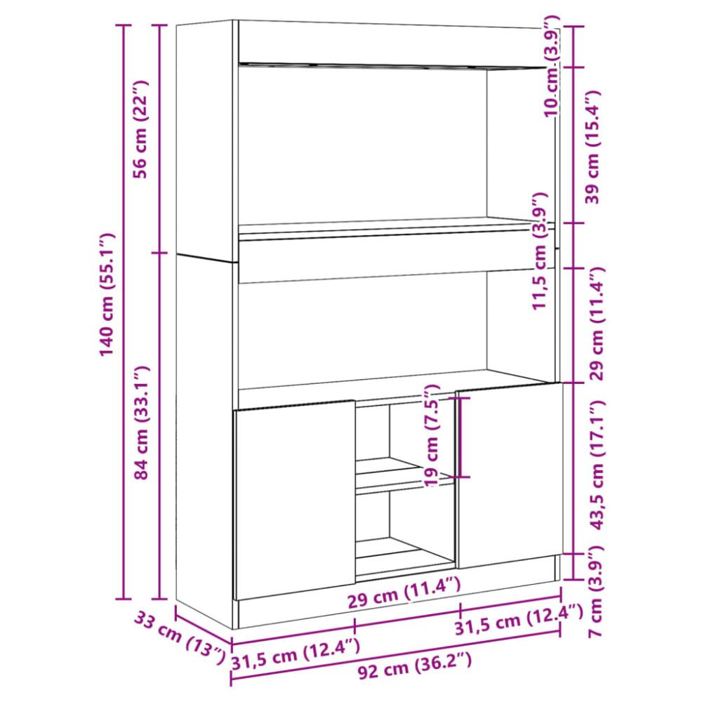 Produktbild för Högskåp vit 92x33x140 cm konstruerat trä