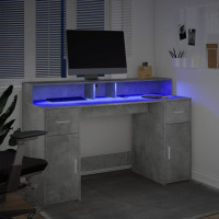 Produktbild för Skrivbord med LED betonggrå 140x55x91 cm konstruerat trä