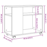 Produktbild för Sidobord med hjul brun ek 70x35x60 cm konstruerat trä