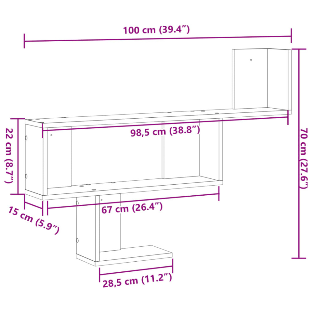 Produktbild för Vägghylla ek 100x15x70 cm konstruerat trä
