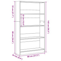 Produktbild för Bokhylla ek 80x24x143 cm konstruerat trä