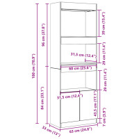 Produktbild för Högskåp rökfärgad ek 63x33x180 cm konstruerat trä