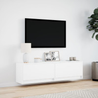 Produktbild för Väggmonterad tv-bänk LEDs vit 140x31x38 cm