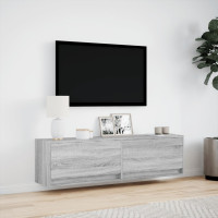 Produktbild för Väggmonterad tv-bänk LED grå sonoma 140x31x38 cm