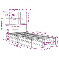 Produktbild för Säng med bokhylla utan madrass vaxbrun 75x190 cm massiv trä