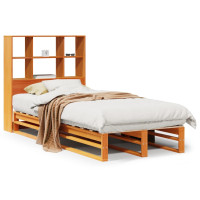 Produktbild för Säng med bokhylla utan madrass vaxbrun 75x190 cm massiv trä