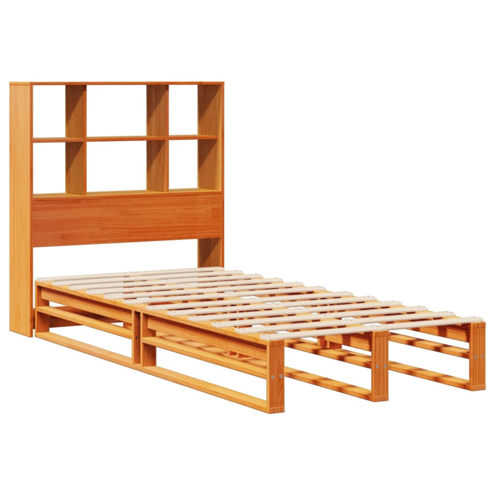 Produktbild för Säng med bokhylla utan madrass vaxbrun 75x190 cm massiv trä