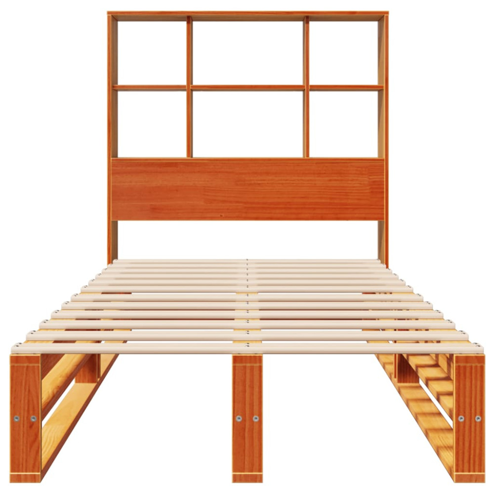 Produktbild för Säng med bokhylla utan madrass vaxbrun 75x190 cm massiv trä