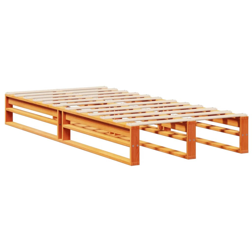 Produktbild för Säng med bokhylla utan madrass vaxbrun 75x190 cm massiv trä