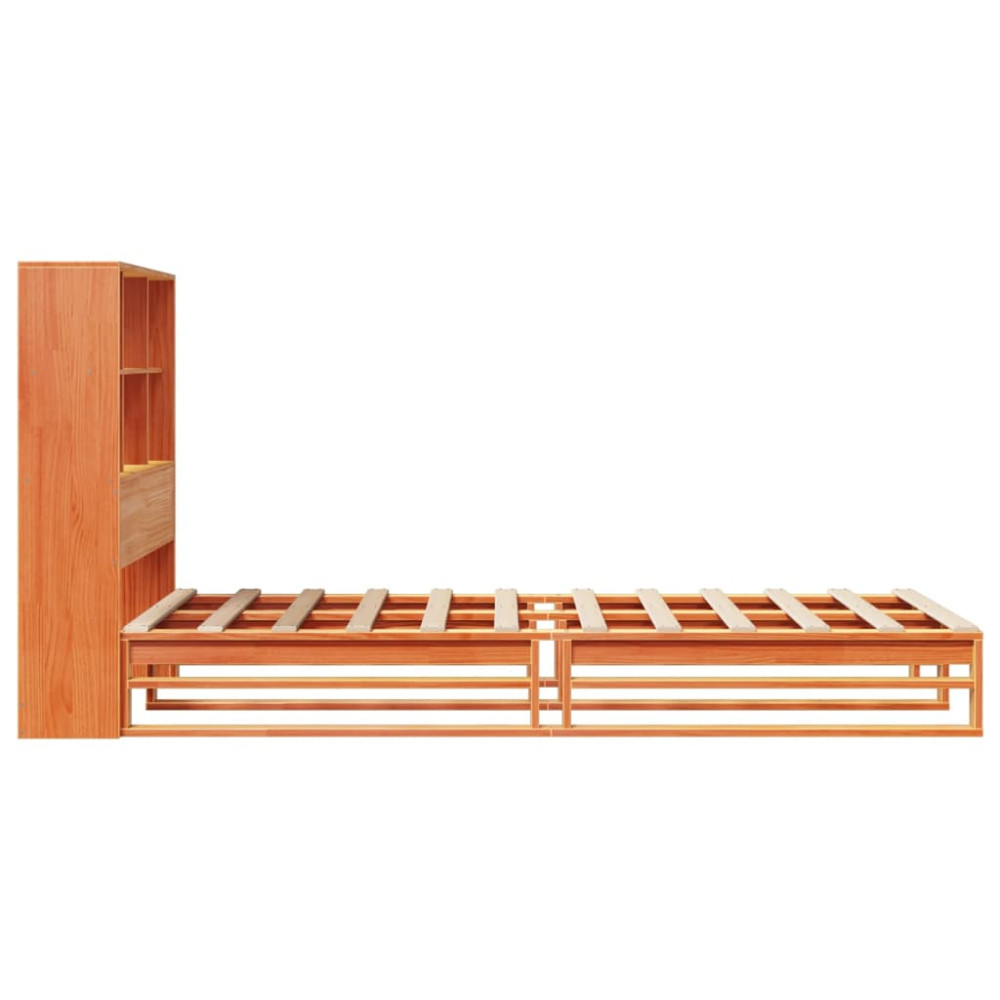 Produktbild för Säng med bokhylla utan madrass vaxbrun 75x190 cm massiv trä