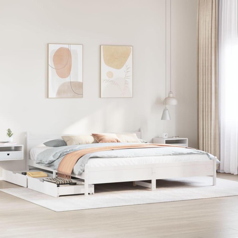 Produktbild för Sängram utan madrass vit 180x200 cm massiv furu