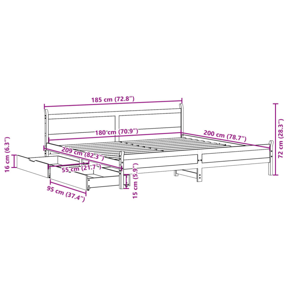Produktbild för Sängram utan madrass vit 180x200 cm massiv furu