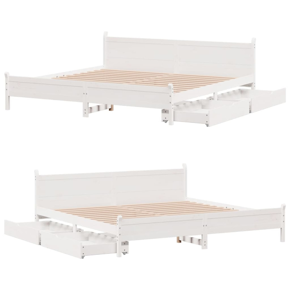 Produktbild för Sängram utan madrass vit 180x200 cm massiv furu