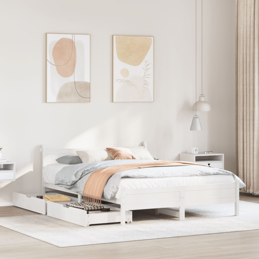Produktbild för Sängram utan madrass vit 120x200 cm massiv furu