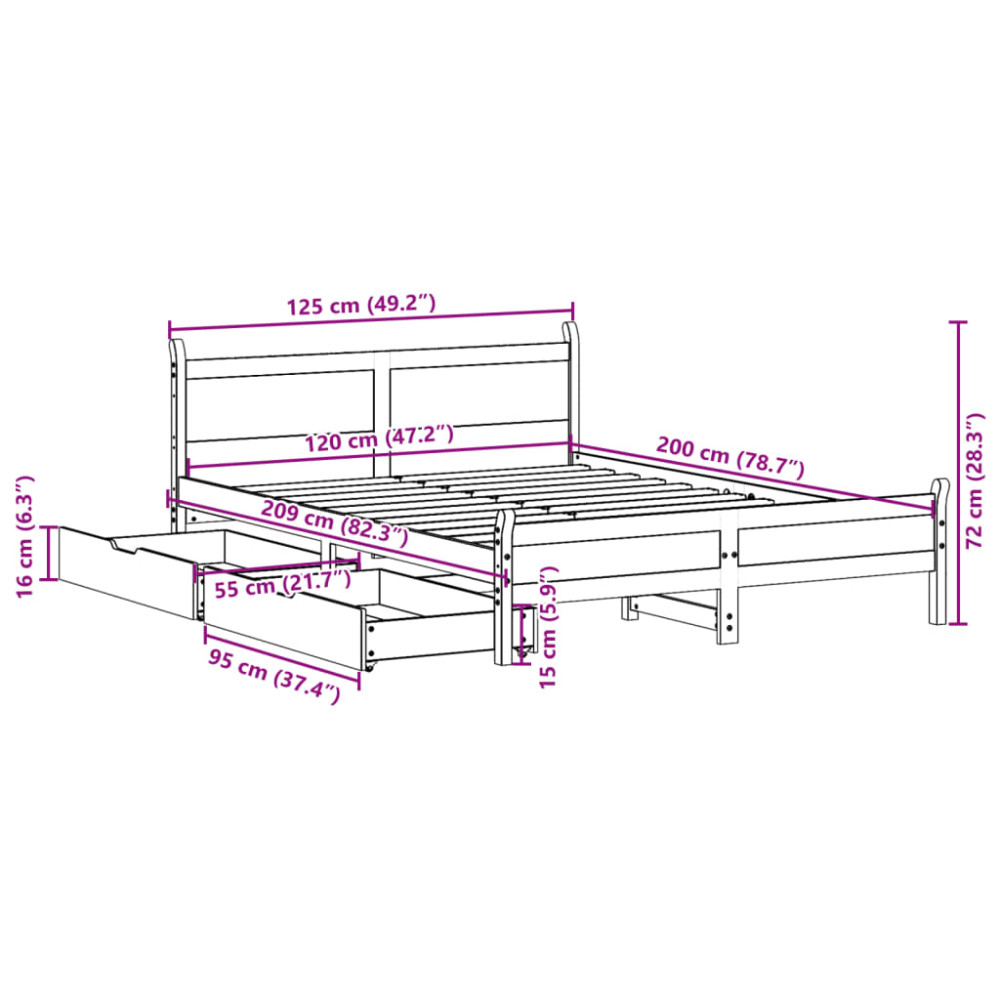 Produktbild för Sängram utan madrass vit 120x200 cm massiv furu