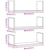 Produktbild för Vägghyllor 3 st svart 80x18x18 cm konstruerat trä