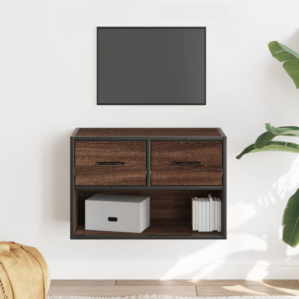 Produktbild för Tv-bänk brun ek 60x31x39,5 cm konstruerat trä och metall