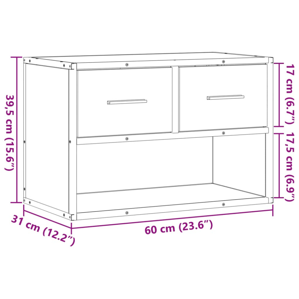 Produktbild för Tv-bänk brun ek 60x31x39,5 cm konstruerat trä och metall