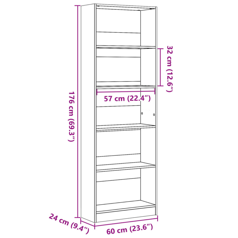 Produktbild för Bokhylla hantverksmässig ek 60x24x176 cm konstruerat trä