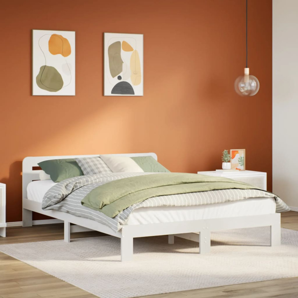 Produktbild för Sängram utan madrass vit 135x190 cm massiv furu