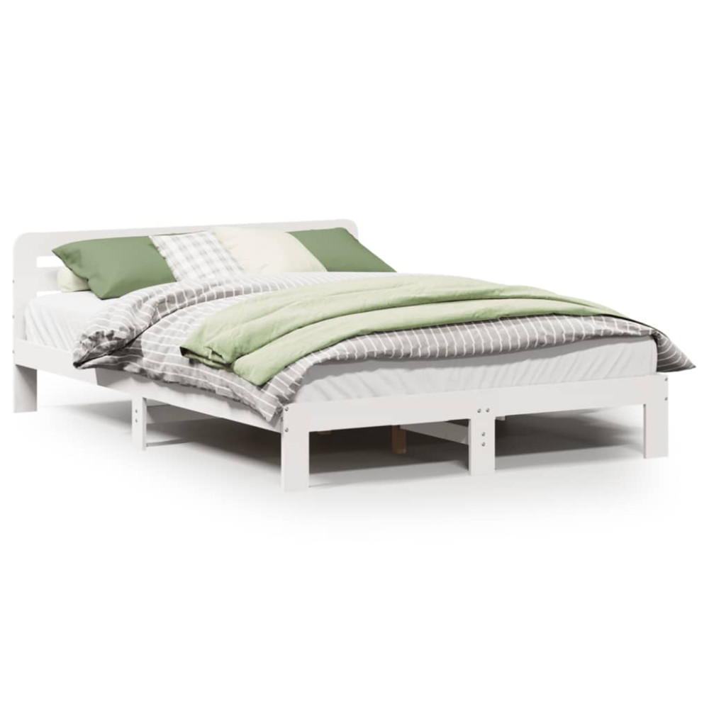 Produktbild för Sängram utan madrass vit 135x190 cm massiv furu