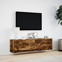 Produktbild för Väggmonterad tv-bänk LED rökfärgad ek 140x31x38 cm