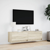 Produktbild för Väggmonterad tv-bänk LED sonoma-ek 140x31x38 cm