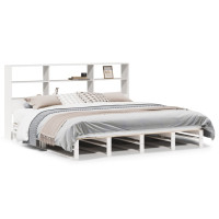 Produktbild för Säng med bokhylla utan madrass vit 180x200 cm massiv trä