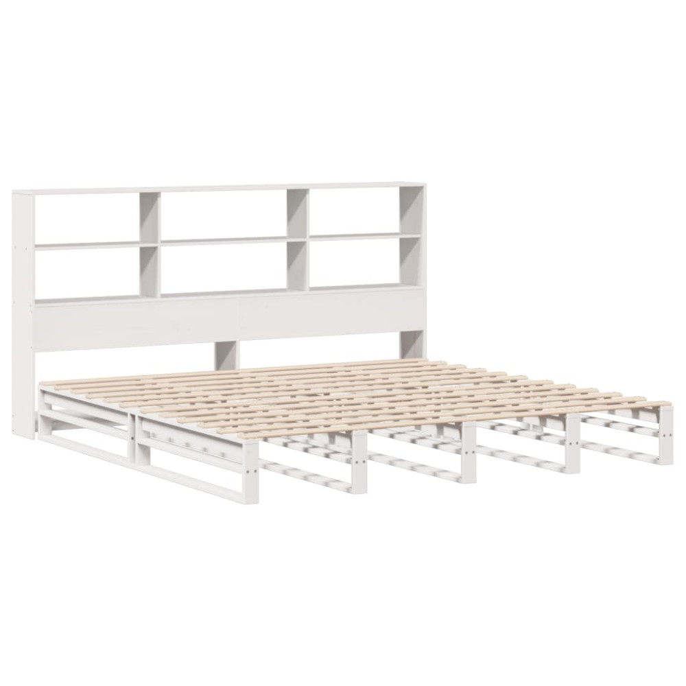 Produktbild för Säng med bokhylla utan madrass vit 180x200 cm massiv trä