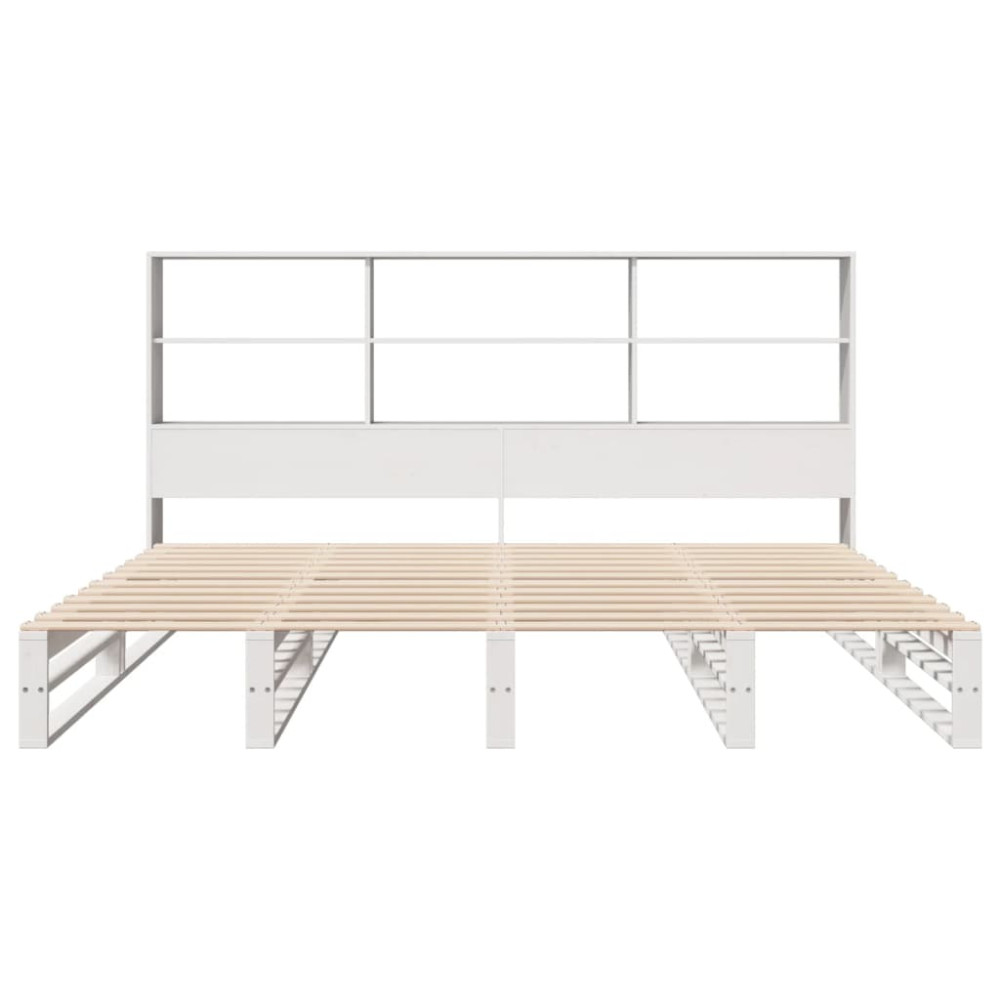 Produktbild för Säng med bokhylla utan madrass vit 180x200 cm massiv trä