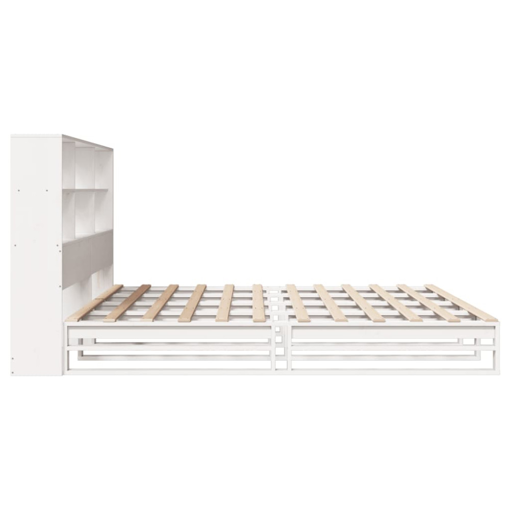Produktbild för Säng med bokhylla utan madrass vit 180x200 cm massiv trä