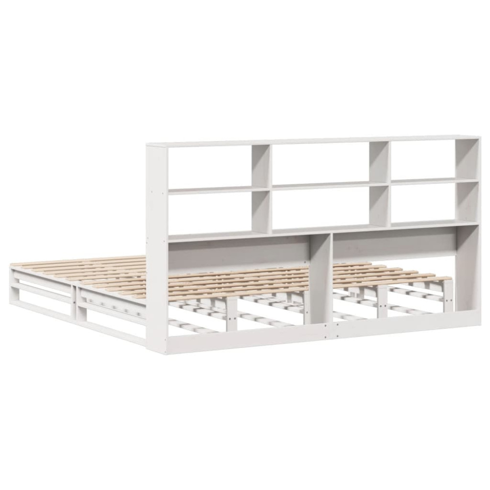 Produktbild för Säng med bokhylla utan madrass vit 180x200 cm massiv trä