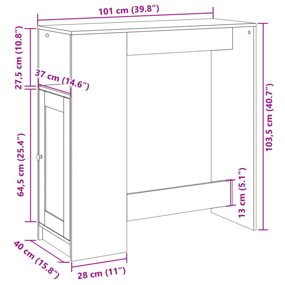 Produktbild för Barbord med ställ åldrat trä 101x40x103,5 cm konstruerat trä