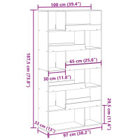 Produktbild för Rumsavdelare rökfärgad ek 100x33x187,5 cm konstruerat trä