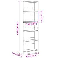 Produktbild för Bokhylla vit 60x24x176 cm konstruerat trä