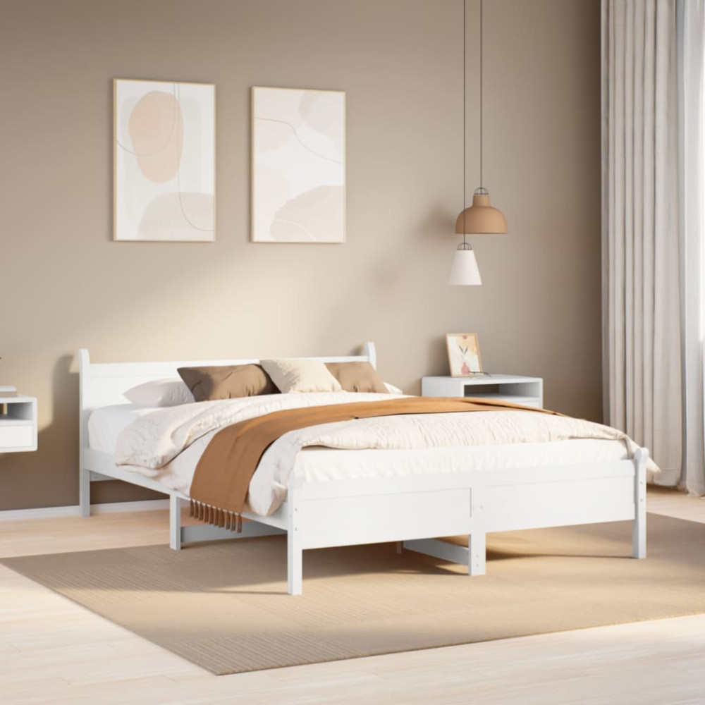 Produktbild för Sängram utan madrass vit 140x190 cm massiv furu