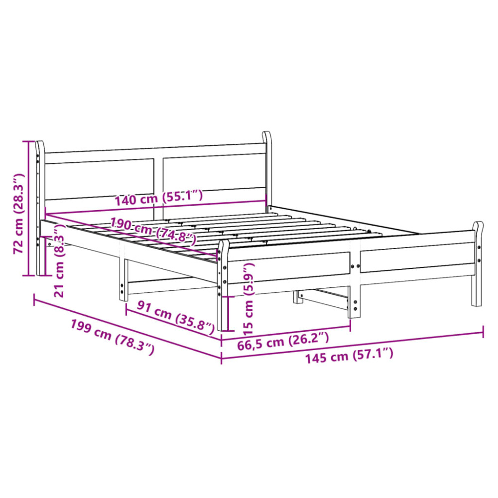 Produktbild för Sängram utan madrass vit 140x190 cm massiv furu