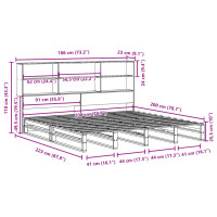 Produktbild för Säng med bokhylla utan madrass vaxbrun 180x200 cm massiv trä