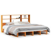 Produktbild för Säng med bokhylla utan madrass vaxbrun 180x200 cm massiv trä