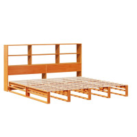 Produktbild för Säng med bokhylla utan madrass vaxbrun 180x200 cm massiv trä