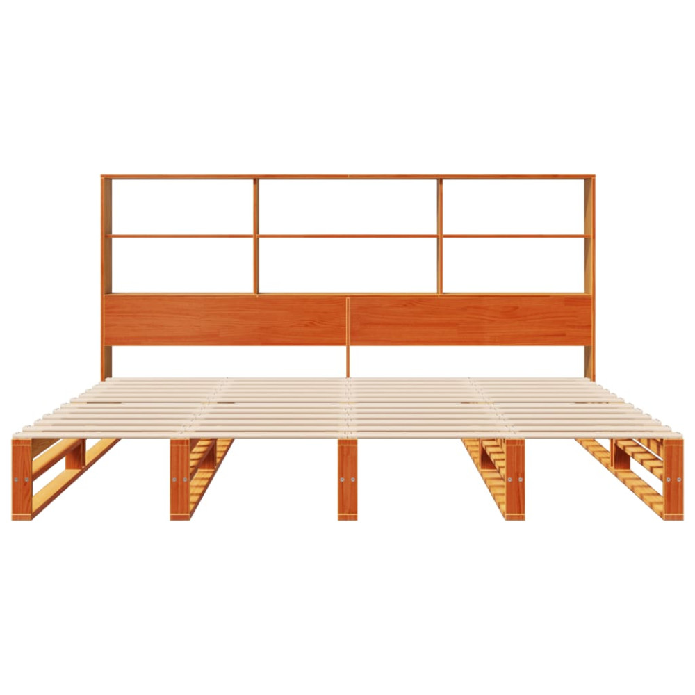 Produktbild för Säng med bokhylla utan madrass vaxbrun 180x200 cm massiv trä