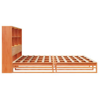Produktbild för Säng med bokhylla utan madrass vaxbrun 180x200 cm massiv trä