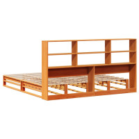 Produktbild för Säng med bokhylla utan madrass vaxbrun 180x200 cm massiv trä