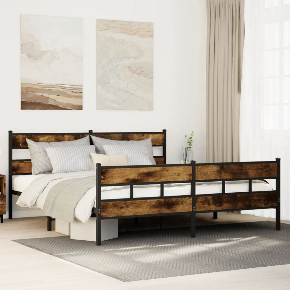 Produktbild för Sängram utan madrass metall rökfärgad ek 180x200 cm
