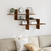 Produktbild för Vägghylla rökfärgad ek 124,5x18x60,5 cm konstruerat trä