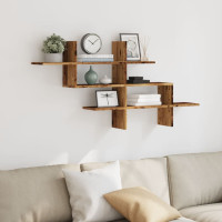 Produktbild för Vägghylla åldrat trä 124,5x18x60,5 cm konstruerat trä