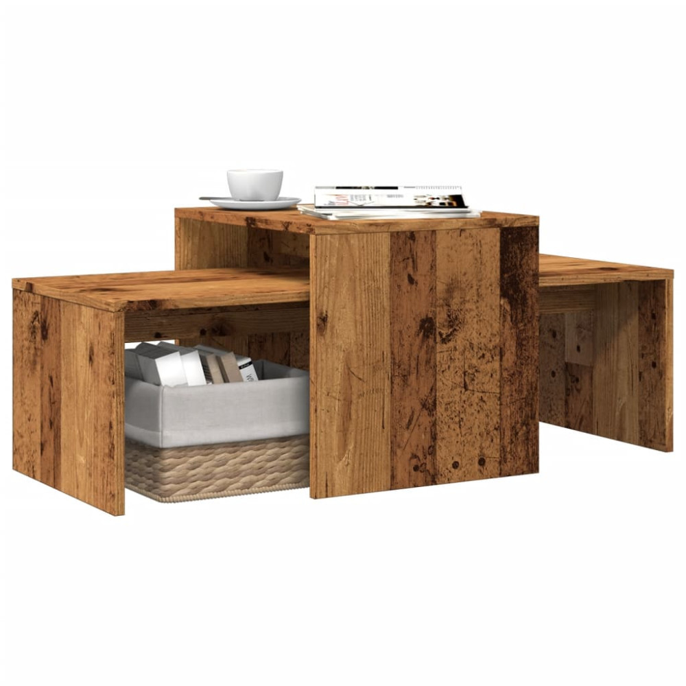 Produktbild för Soffbord set åldrat trä 100x48x40 cm konstruerat trä