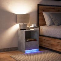 Produktbild för Sängbord med LED-lampor betonggrå konstruerat trä