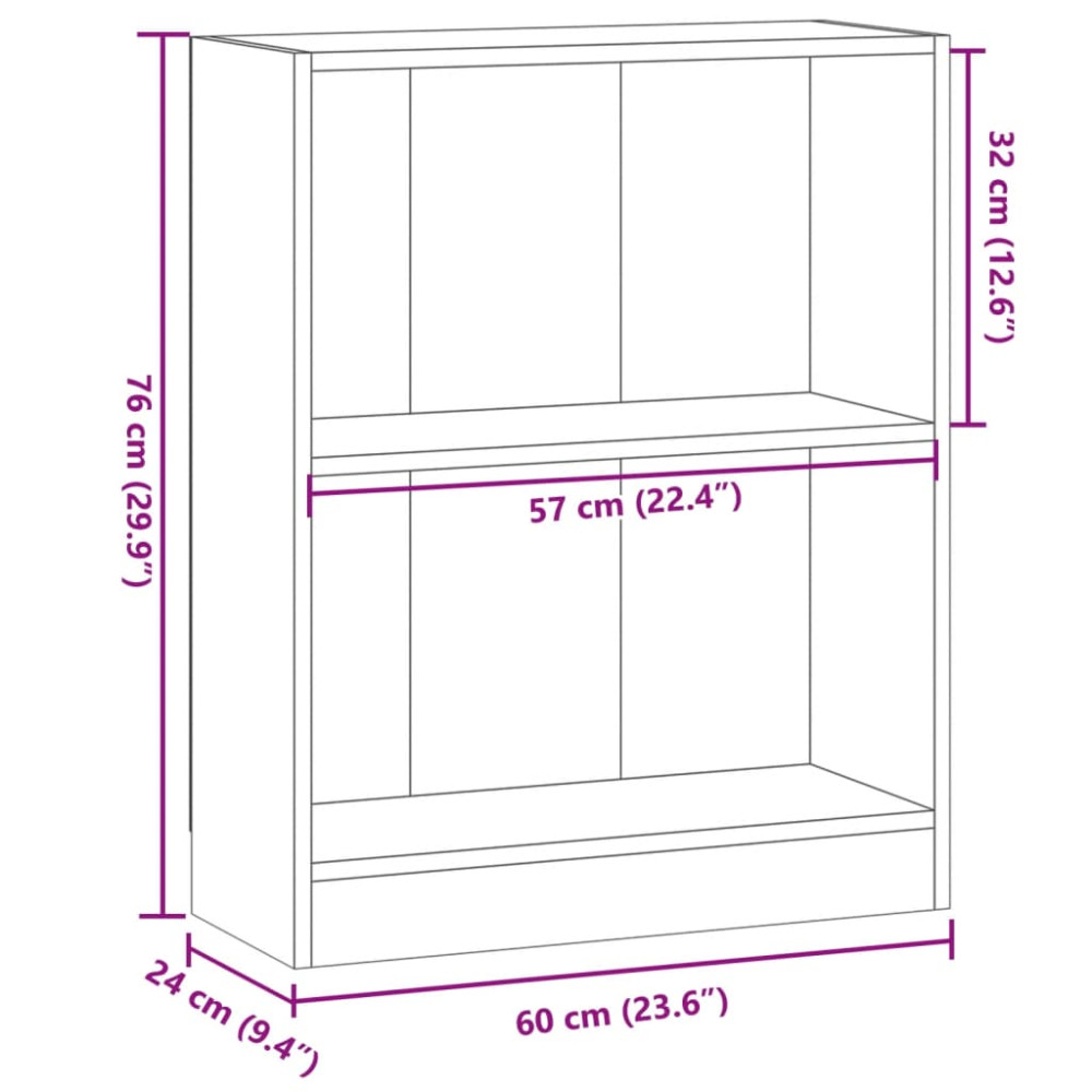 Produktbild för Bokhylla ek 60x24x76 cm konstruerat trä