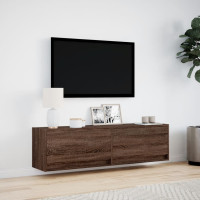 Produktbild för Väggmonterad tv-bänk LED brun ek 140x31x38 cm